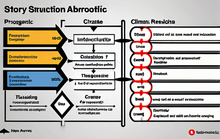 **Story Structure Visualization**: Create an infographic that illustrates the structure of a narrative, highlighting key components like introduction, climax, and resolution. Use arrows to show the progression and emphasize the importance of building tension and character development.