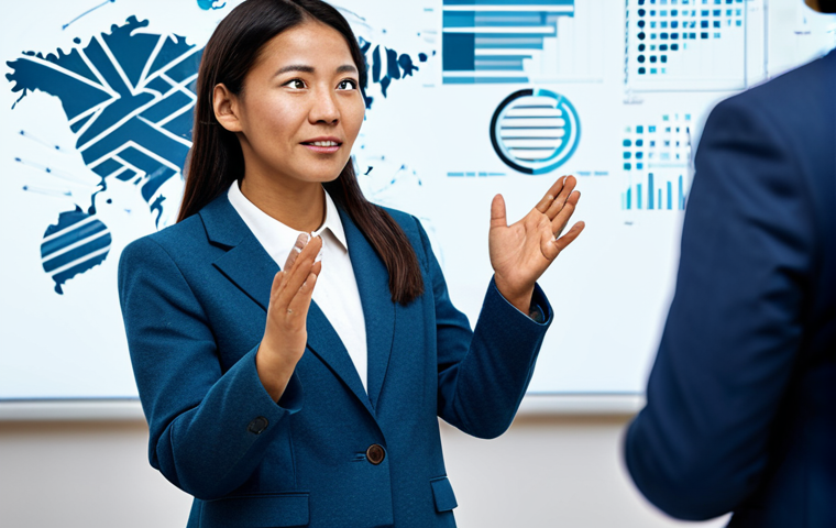 A professional communication expert, fully clothed in a modest business suit, stands in a modern, well-lit presentation space, engaging a diverse, unseen audience with a natural pose and an expressive, yet professional, gesture. The background shows subtle, abstract digital patterns, symbolizing the integration of technology in communication, with the human at the forefront. The atmosphere is inspiring and authentic. Perfect anatomy, correct proportions, well-formed hands, proper finger count, natural body proportions. High-quality professional photography, detailed, realistic, safe for work, appropriate content, fully clothed, family-friendly.
