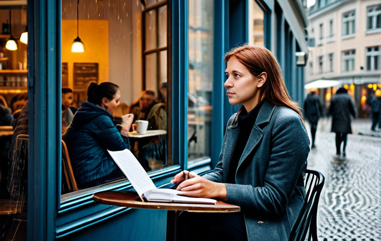 스토리텔러 직무에서의 창의적 사고 적용법 - The Observer**

A cozy café scene in Berlin, Germany. A woman with a notebook, dressed in a stylish,...