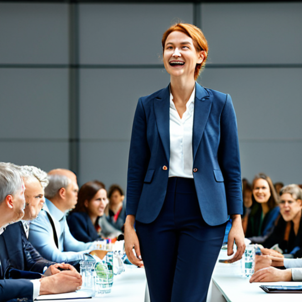 스토리텔러 실무 사례 인터뷰 - Authentic Business Story**

"A businesswoman, fully clothed in a smart casual outfit with a blazer, ...