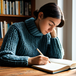 스토리텔러의 자기계발 방법 - Self-Reflection and Journaling**

A woman in her late 20s, sitting at a wooden desk in a sunlit home...