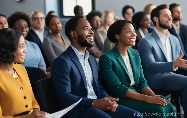 스토리텔러 실무 교육 과정 - **Prompt:** A diverse group of adult professionals, both men and women, ranging in age from late 20s...