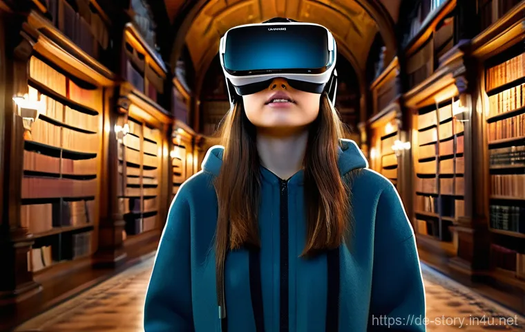 스토리텔러가 만드는 혁신적인 이야기 - **Immersive VR Storytelling in an Ancient Library**
    A young female (approximately 16 years old, ...