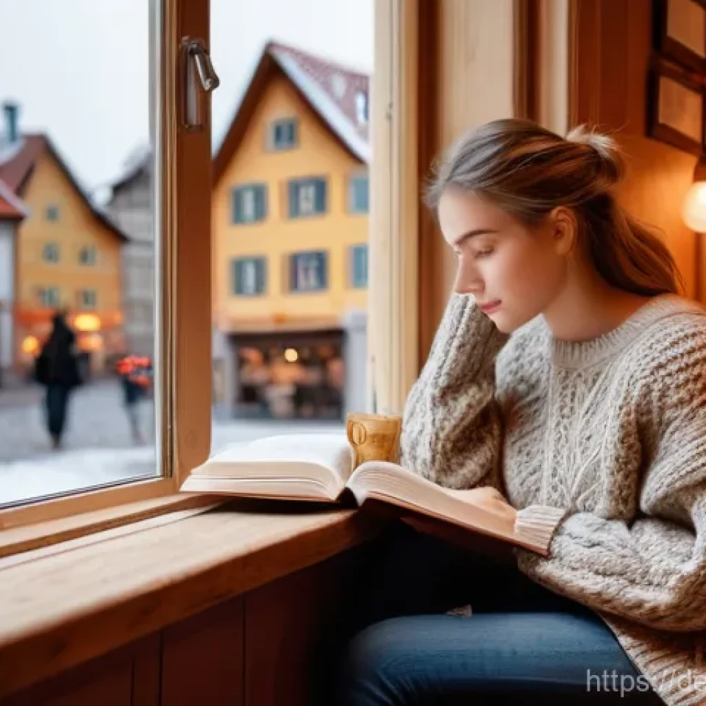 스토리텔러와 예술적 감각의 조화 - A young woman in her late 20s, dressed in a cozy yet fashionable oversized knit sweater and jeans, s...