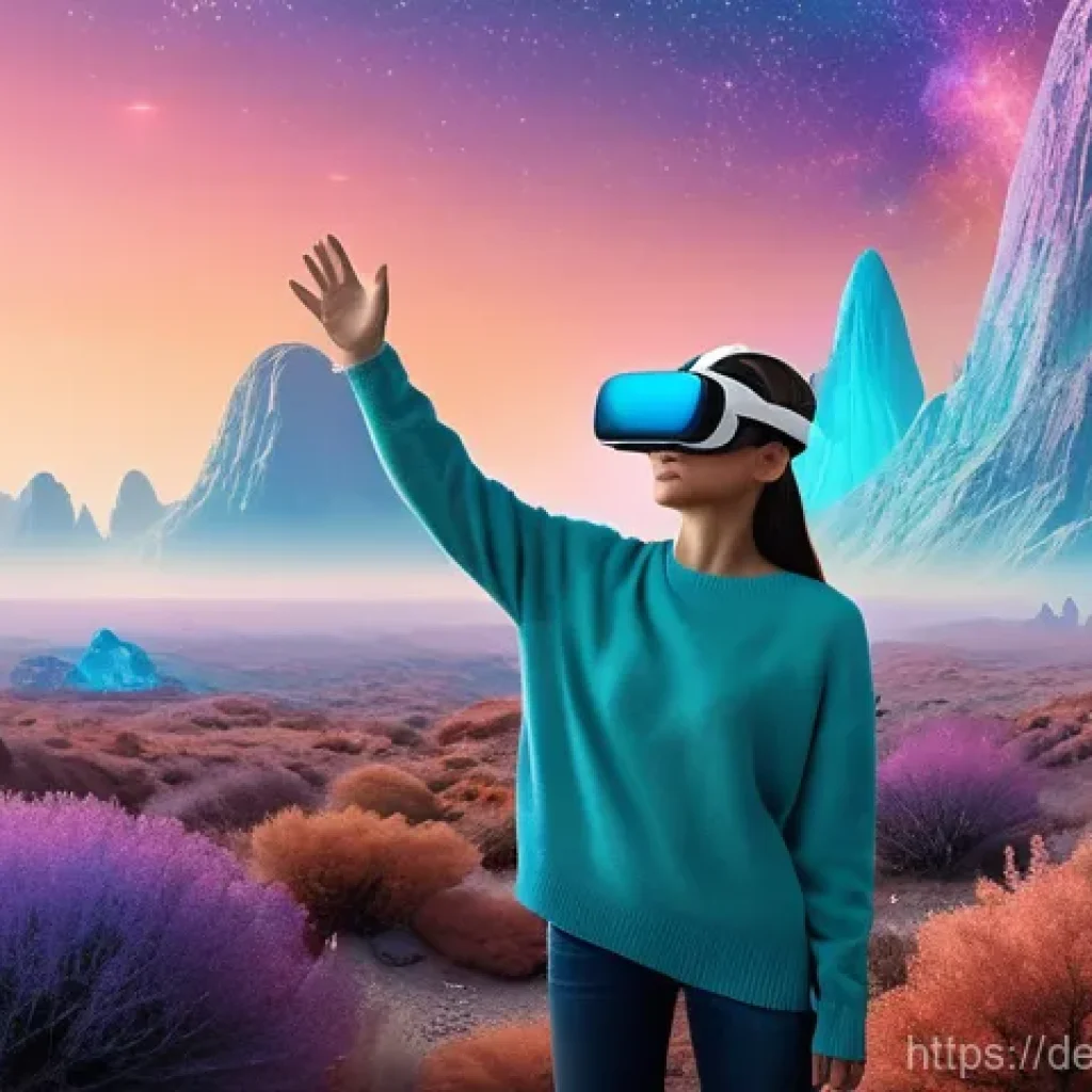 스토리텔러와 스토리텔링 테크놀로지 발전 - **Immersive VR/AR Experience:** A young adult, gender-neutral, wearing casual and modest attire (e.g...