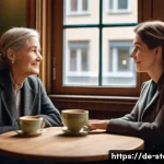 Home 19 스토리텔러의 인생을 바꾼 이야기 - A cozy Berlin café scene with a middle-aged German woman and a younger writer engaged in warm conver...