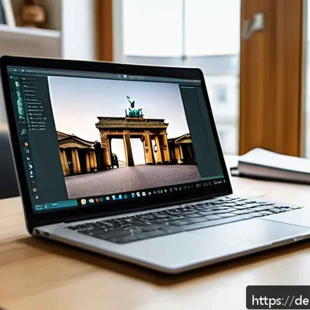 스토리텔러 실무에서 필수적인 도구와 앱 - A modern creative workspace scene showing a young German writer using a laptop with Scrivener open o...