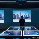스토리텔러와 AI의 협업 사례 - A futuristic digital storytelling scene in a modern Berlin creative studio, featuring a diverse grou...