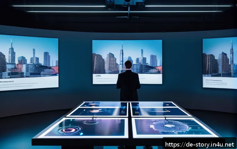 스토리텔러와 AI의 협업 사례 - A futuristic digital storytelling scene in a modern Berlin creative studio, featuring a diverse grou...