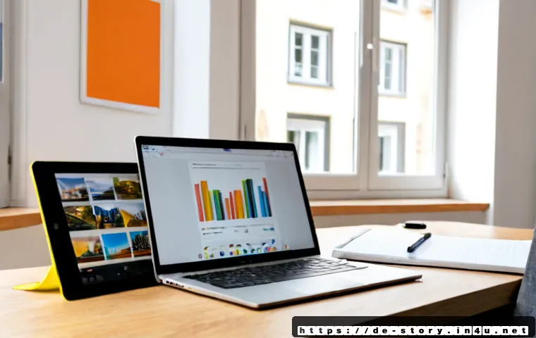 Home 17 스토리텔러와 직무 전환 가능성 - Photorealistic career transition scene in a bright modern German home office, an experienced middle-...